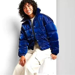 NWT Iridescent Shine Duvet Snap Puffer Jacket Wild Fable, Size Medium